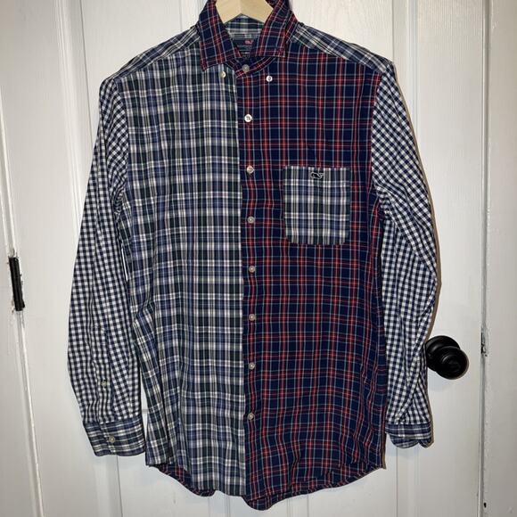 Vineyard Vines Men’s Patchwork Plaid Button Down Size M Slim Fit Tucker - Picture 3 of 5